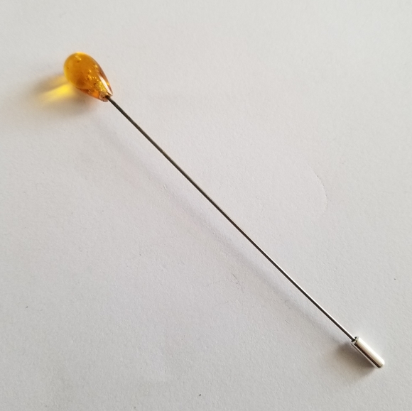 Vintage yellow glass stick pin silver tone stickpin hat pin brooch - Picture 2 of 9